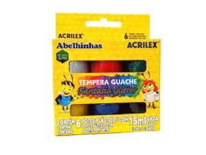 Tinta Guache 6 Cores 15ml Glitter - Acrilex